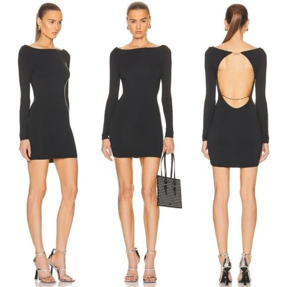 SER.O.YA SIOBHAN DRESS low back stretchy bodycon LBD logo Mini Long Sleeve XL - Picture 1 of 11